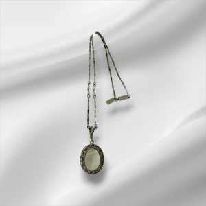 Vintage 1928 Jewelry Co. Silver Toned Necklace w/Mother of Pearl Stone & Marcasite 16"