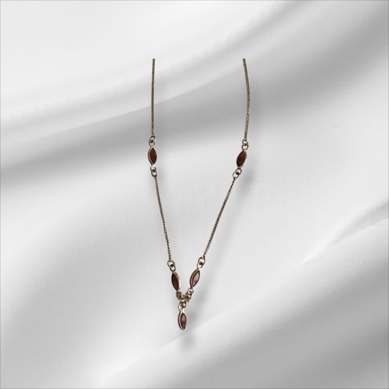 Sterling Silver Anklet w/5 Brown Gemstones 10" or 9" Adjustable