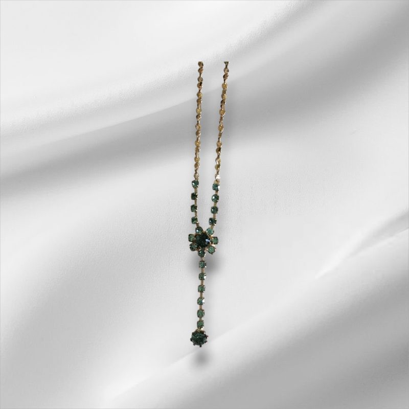Beautiful Sterling Silver Gold Overlay Necklace w/Green/Blue Gemstones 14"