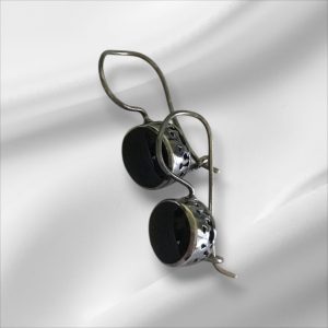 Sterling Silver And Onyx Dangle Pierced Earrings 1/2"