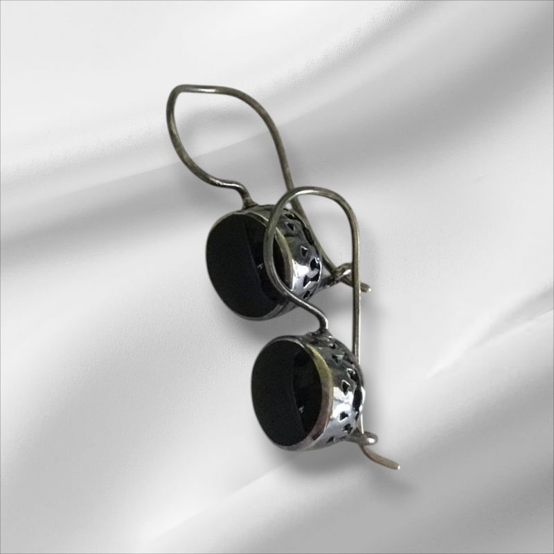 Sterling Silver And Onyx Dangle Pierced Earrings 1/2"