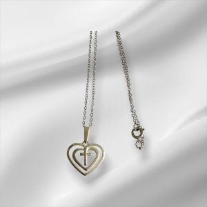 Sterling Silver Necklace w/Heart & Cross Pendant 16"