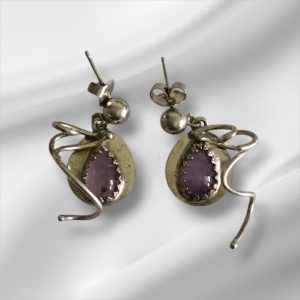 Artesian Created Sterling Silver & Amethyst Dangle Earrings 1"