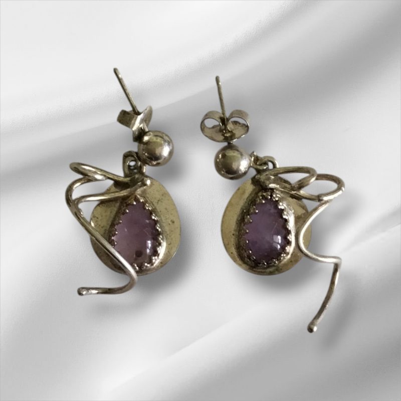 Artesian Created Sterling Silver & Amethyst Dangle Earrings 1"