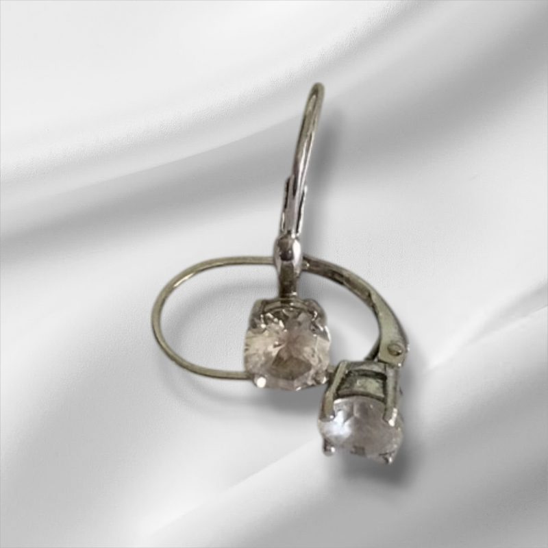 Sterling Silver Drop Pierced Earrings w/CZ Stone 1/2"