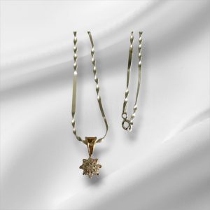 Gorgeous Sterling Silver Necklace w/Gold Overlay Pendant w/9 CZ Stones 16”