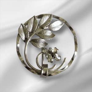 Sterling Silver CZ Brooch 1.25"