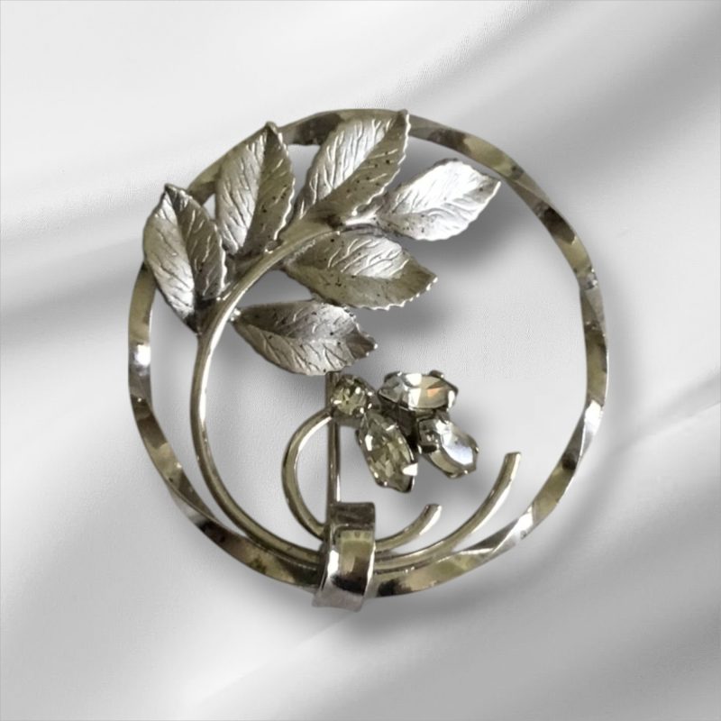 Sterling Silver CZ Brooch 1.25"