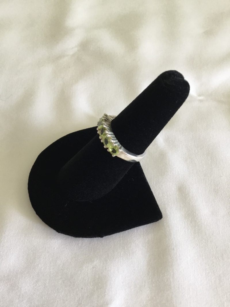 Sterling Silver Ring w/5 Green CZ Stones, Size 7 - Image 3