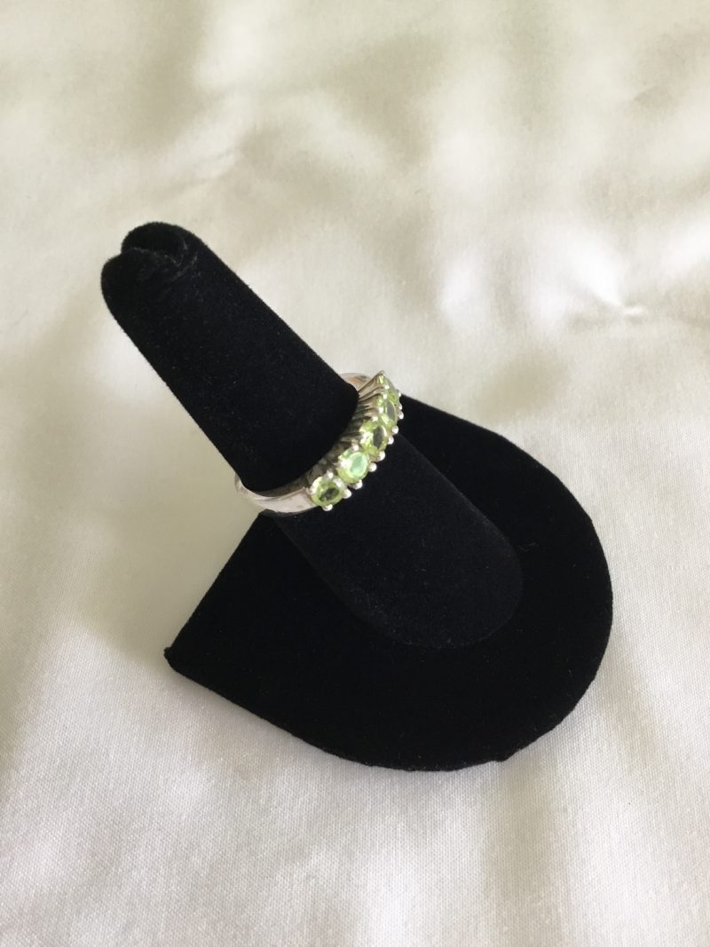Sterling Silver Ring w/5 Green CZ Stones, Size 7 - Image 2