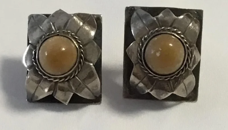 Unique Sterling Silver Clip-On Earrings w/Brown Gemstone - Image 4