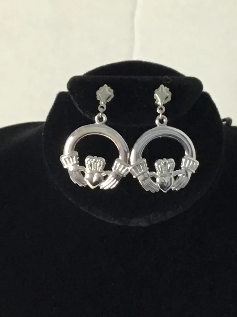 Sterling Silver Claddagh Pierced Earrings - Image 3