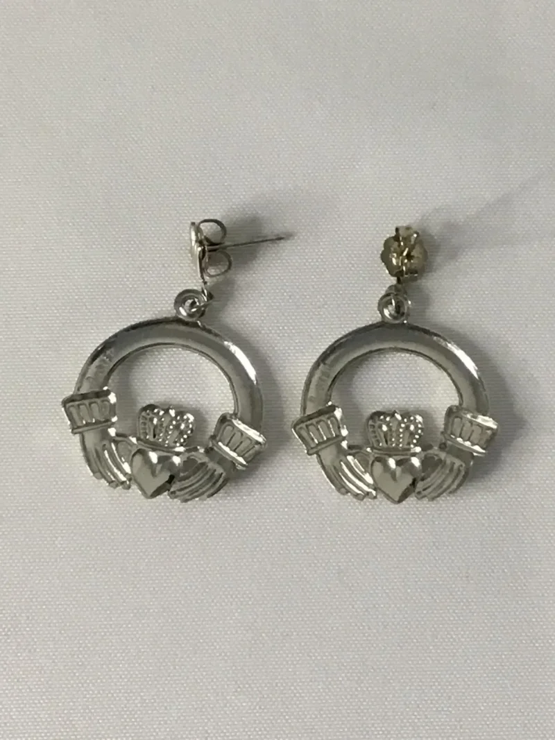 Sterling Silver Claddagh Pierced Earrings - Image 2