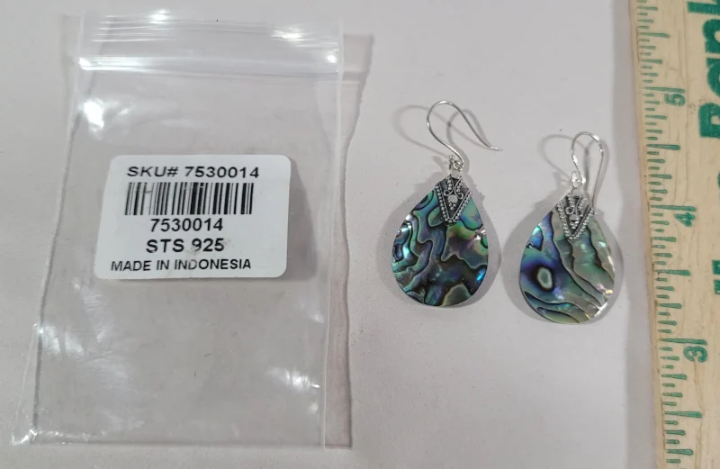 Sterling Silver & Abalone Dangly Pierced Earrings - Image 3