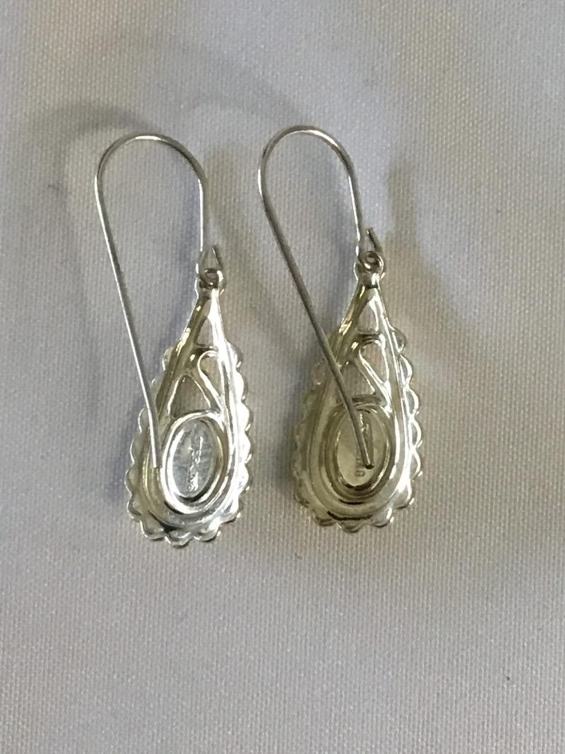 Sterling Silver Dangly Pierced Earrings w/Blue Stone 3/4" - Image 3