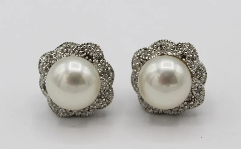 Sterling Silver & Faux Pearl Stud Earrings - Image 2