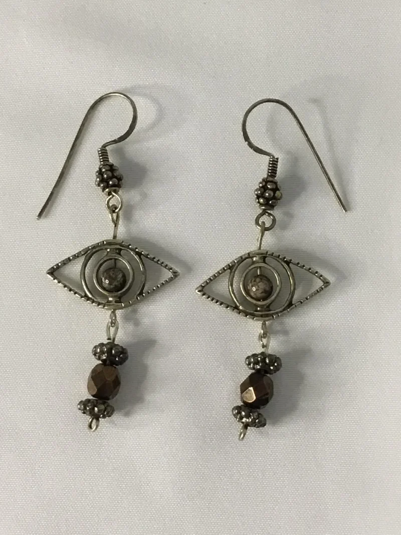 Sterling Silver Dangling Evil Eye Earrings, Pierced - Image 2