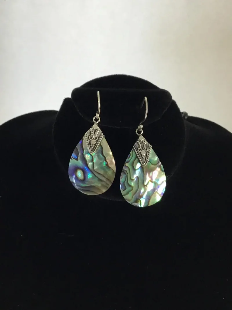 Sterling Silver & Abalone Dangly Pierced Earrings - Image 4