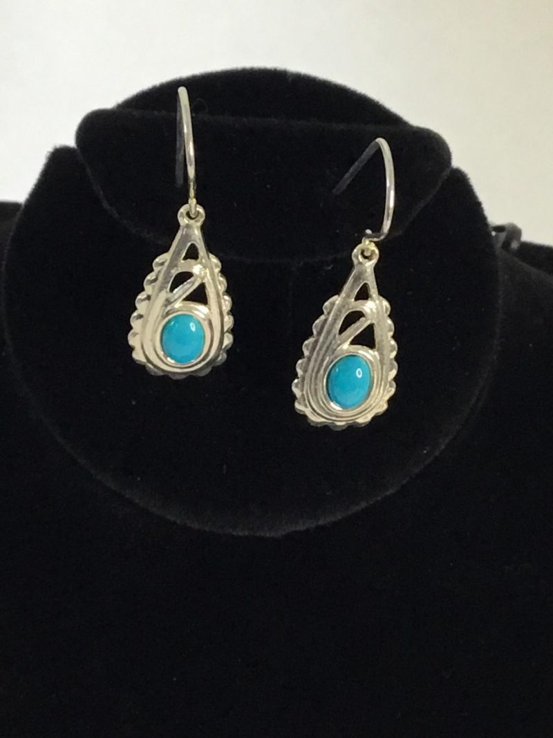 Sterling Silver Dangly Pierced Earrings w/Blue Stone 3/4" - Image 2