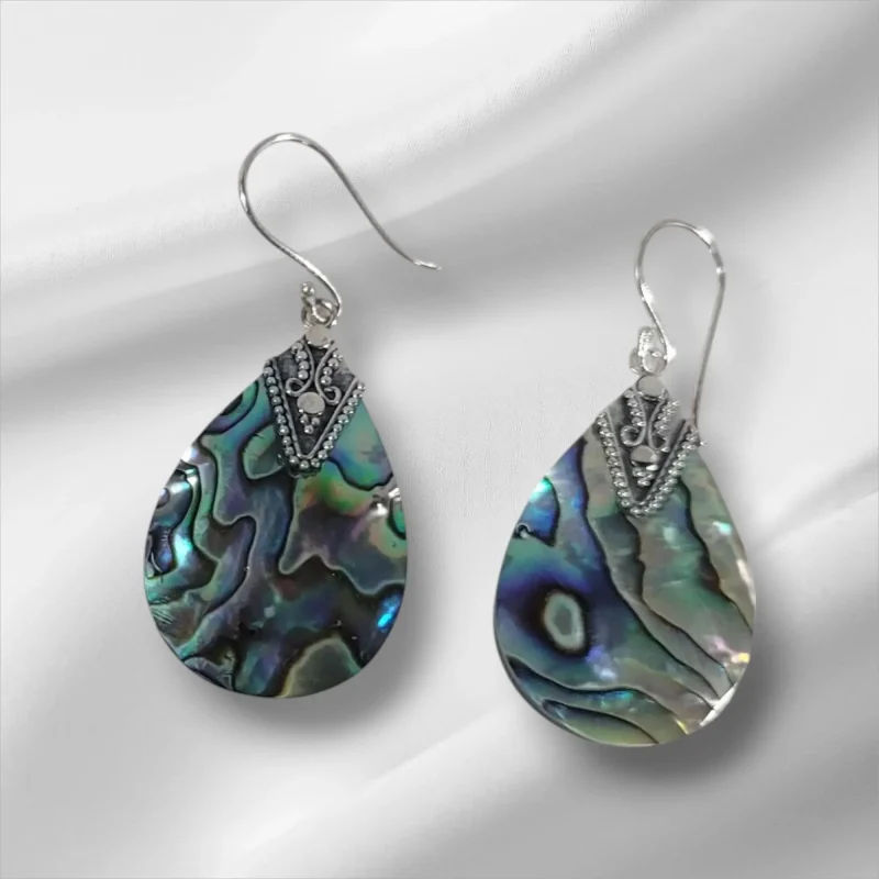 Sterling Silver & Abalone Dangly Pierced Earrings