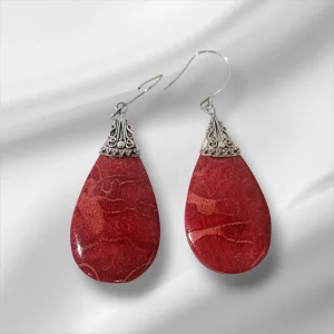 Sterling Silver & Coral Colored Dangly Pierced Earrings