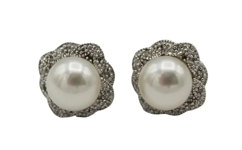 Sterling Silver & Faux Pearl Stud Earrings - Image 3