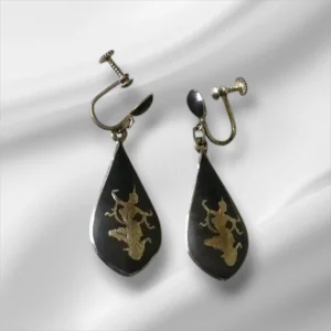 Vintage Sterling Silver Siam Teardrop Dancing Goddess Dangle Clip On Earrings