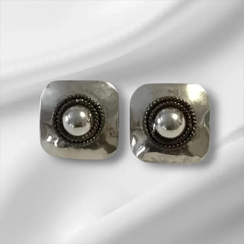 Sterling Silver Square Clip-On Earrings 1"