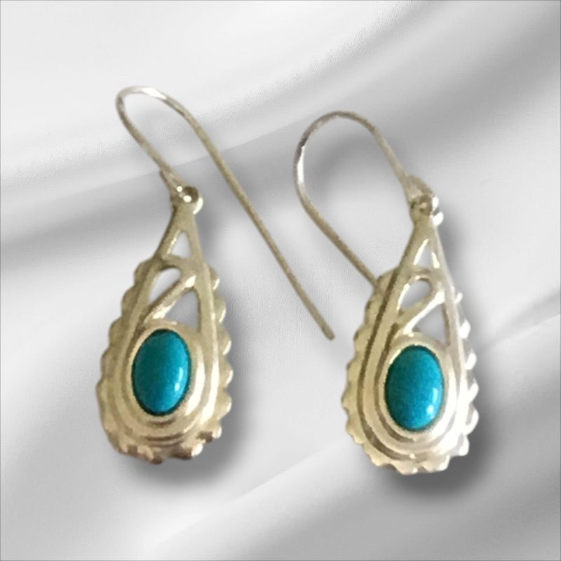 Sterling Silver Dangly Pierced Earrings w/Blue Stone 3/4"