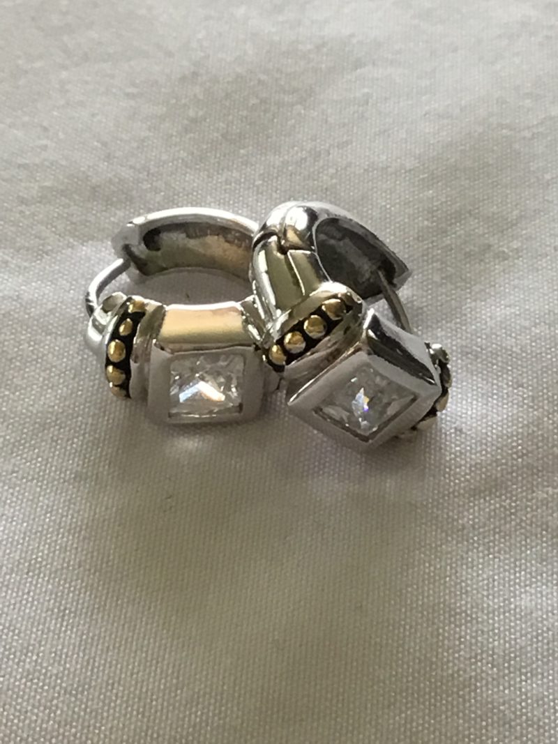 Sterling Silver CZ Small Hoop Pierced Earrings 1/2" - Image 5