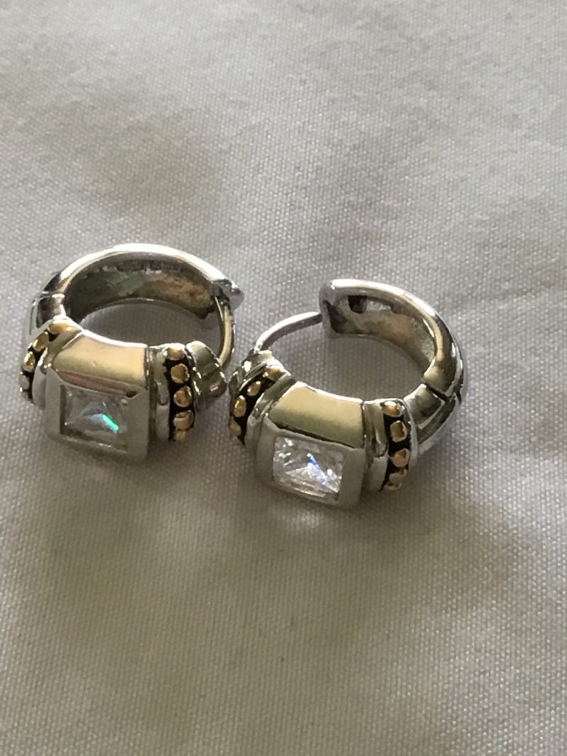 Sterling Silver CZ Small Hoop Pierced Earrings 1/2" - Image 4