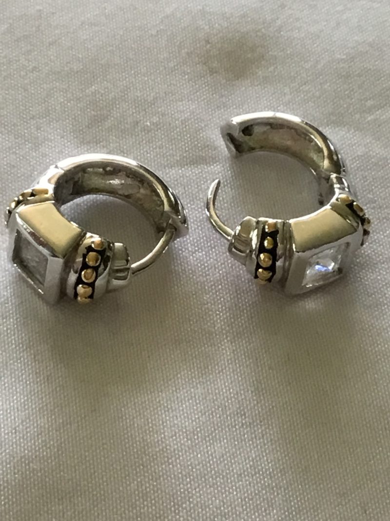 Sterling Silver CZ Small Hoop Pierced Earrings 1/2" - Image 3