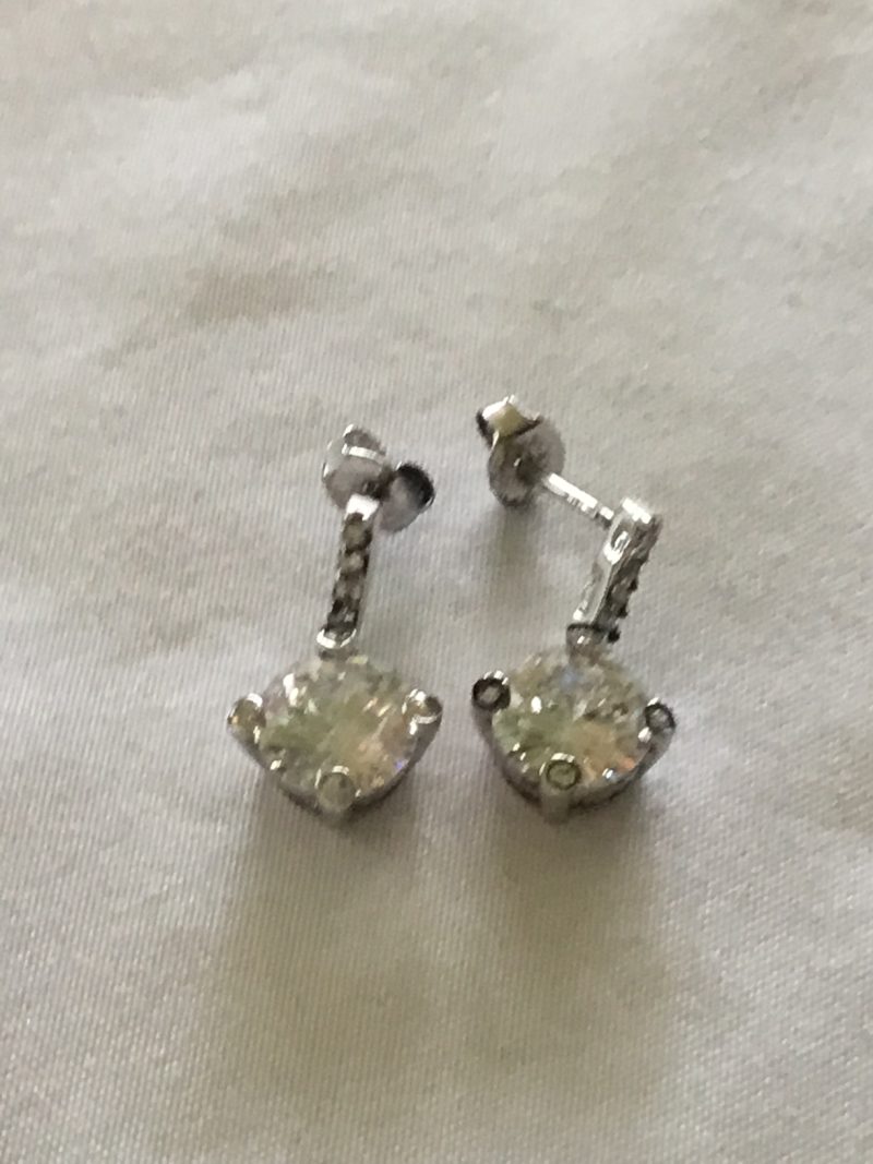 Sterling Silver CZ Dangly Pierced Earrings 1/2" - Image 5