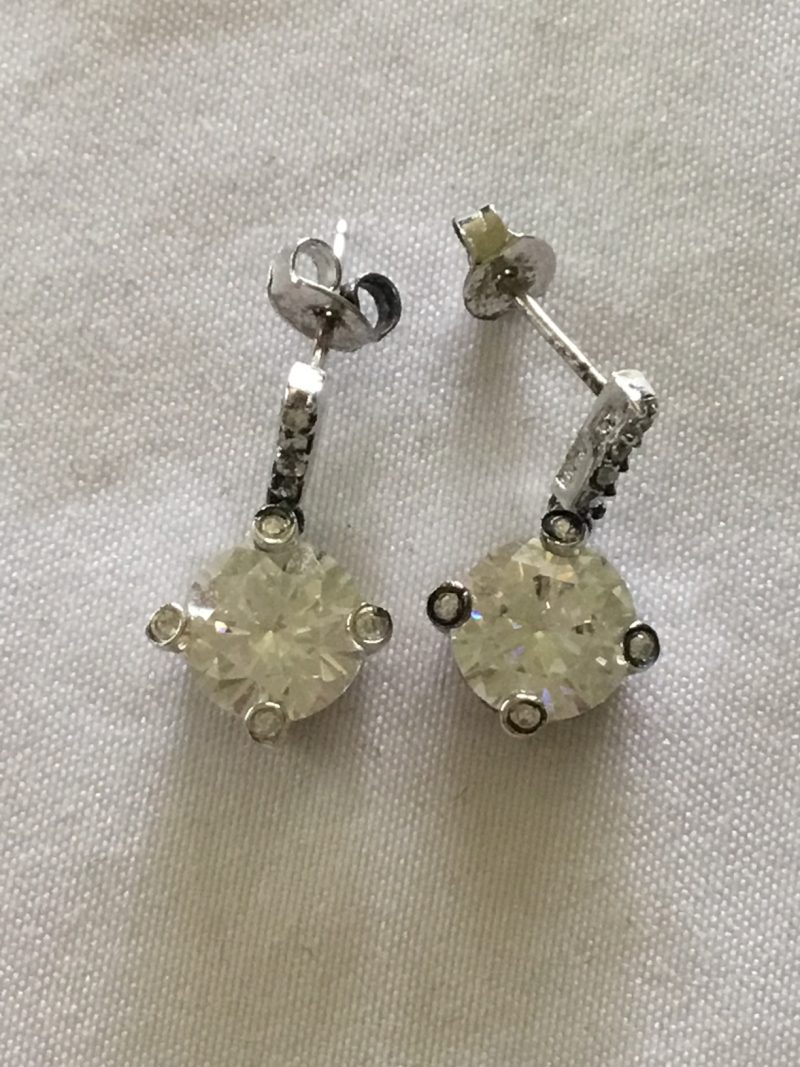 Sterling Silver CZ Dangly Pierced Earrings 1/2" - Image 4