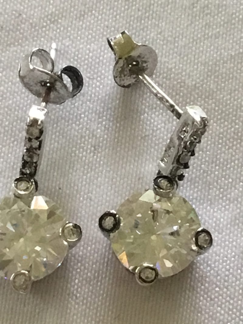 Sterling Silver CZ Dangly Pierced Earrings 1/2" - Image 3