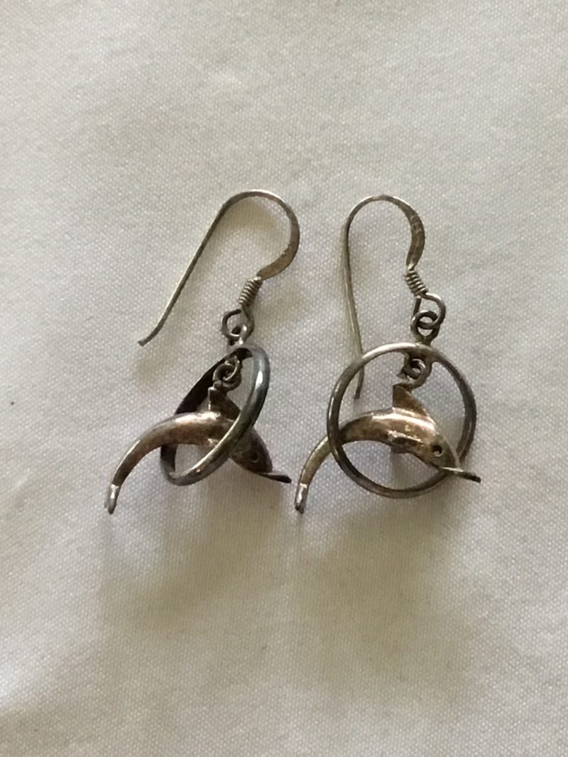 Sterling Silver Dangly Dolphin Pierced Earrings 1" - Image 4