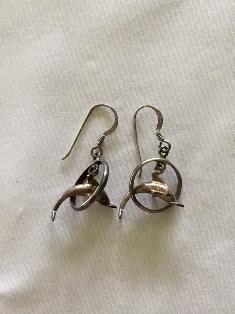 Sterling Silver Dangly Dolphin Pierced Earrings 1" - Image 3