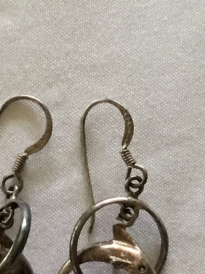 Sterling Silver Dangly Dolphin Pierced Earrings 1" - Image 2