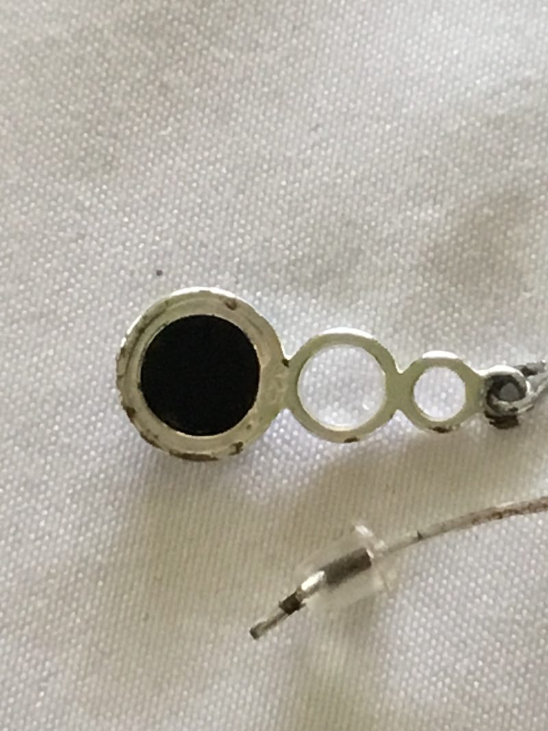 Sterling Silver Dangly Pierced Earrings w/Black Stone 1" - Image 2