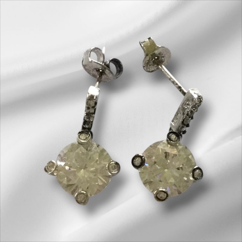 Sterling Silver CZ Dangly Pierced Earrings 1/2"