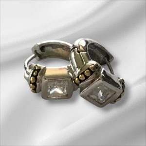 Sterling Silver CZ Small Hoop Pierced Earrings 1/2"