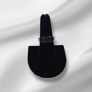 Sterling Silver Ring w/3 Black Stones, Size 7