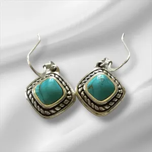 Sterling Silver Diamond-Shaped Turquoise Pierced Earrings
