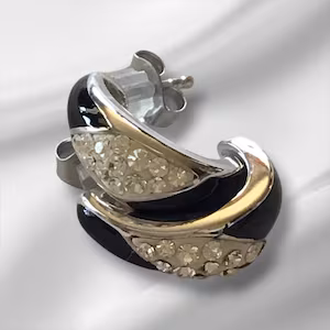 Sterling Silver Jeweled Half Hoop Pierced Earrings