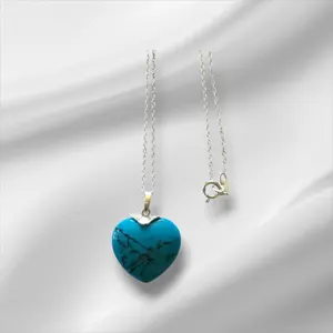Sterling Silver Turquoise Heart Stone Necklace 18"