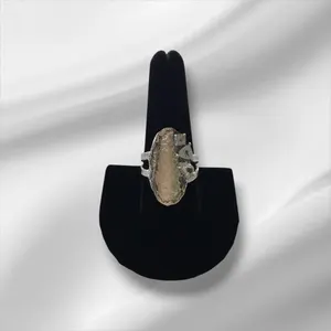 Unique Sterling Silver Hammered Ring w/3 CZ Stones, Size 9.5