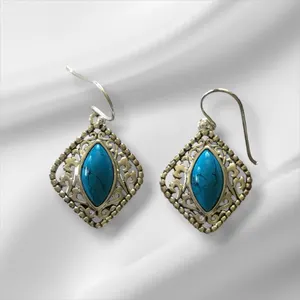 Sterling Silver Turquoise Oval Stone Pierced Earrings