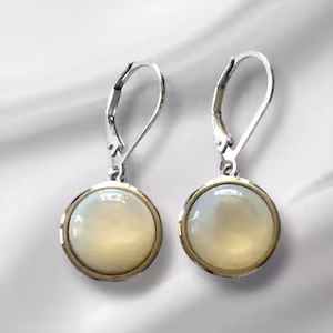 Sterling Silver White Stone/Red Jeweled Drop Pierced Earrings