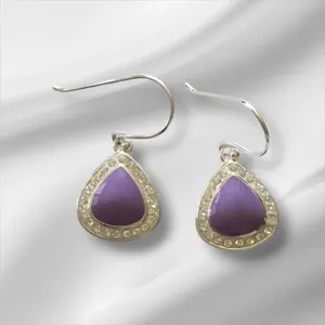 925 Sterling Silver Jeweled Purple Stone Teardrop Earrings