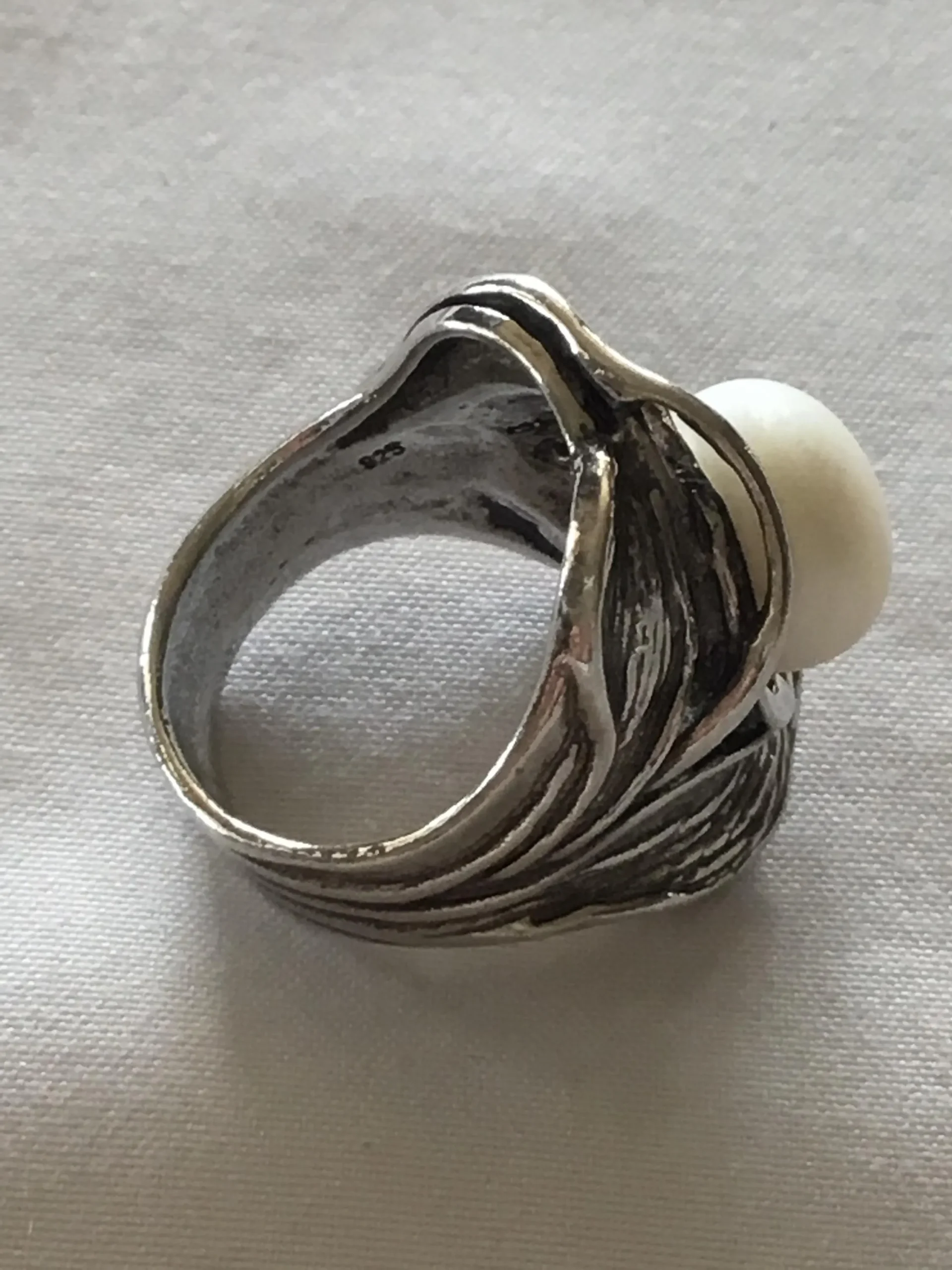 Sterling Silver Ring w/Faux Pearl, Size 7 - Image 2